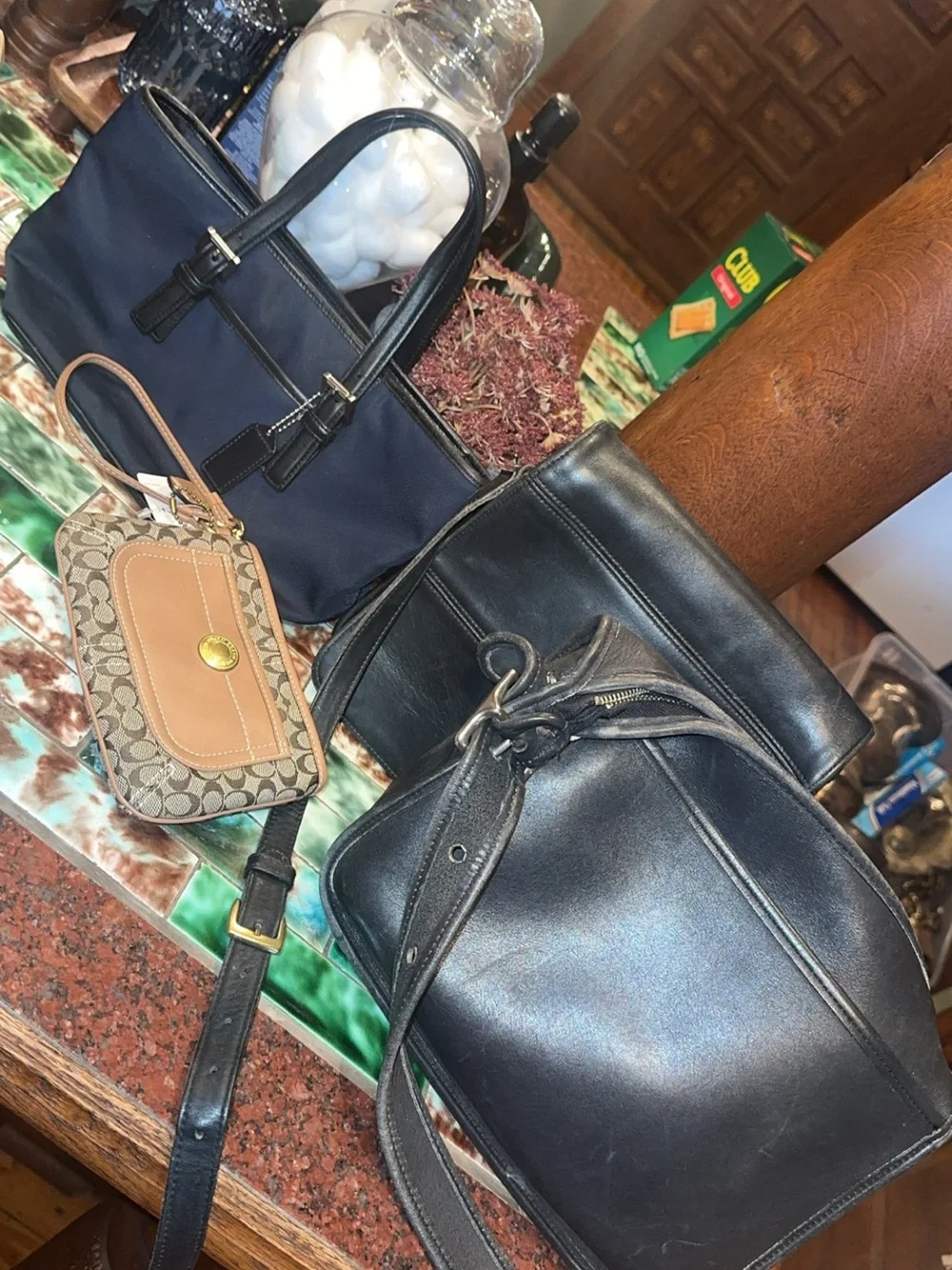 Coach bundle!!! Coach Black Leather Crossbody with Signature Canvas Wristlet